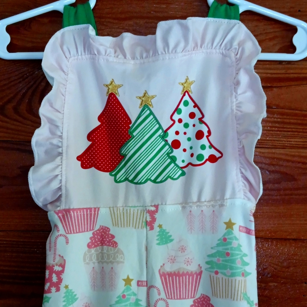 🎄Christmas Tree Pink cupcake overall jumpsuit girls